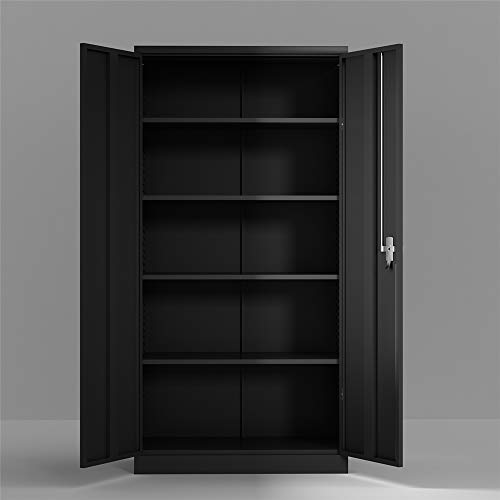 Storage Cabinet with Shelves Doors,Black Metal Storage Cabinet High Tall for Office Home Kitchen Garage Warehouse(72" H)