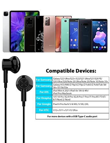 APETOO USB C Headphones for Samsung S22 S23 Ultra S21 S20 FE A53 Note 10 Plus,Magnetic USB Type C Earphones Wired Earbuds with Mic HiFi Stereo Noise Canceling for iPad Pro Pixel 7 6 Pro 6a 5 OnePlus 9