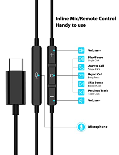 APETOO USB C Headphones for Samsung S22 S23 Ultra S21 S20 FE A53 Note 10 Plus,Magnetic USB Type C Earphones Wired Earbuds with Mic HiFi Stereo Noise Canceling for iPad Pro Pixel 7 6 Pro 6a 5 OnePlus 9