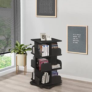 kings brand furniture - 3-tier revolving bookcase bookshelf, media storage cabinet, black