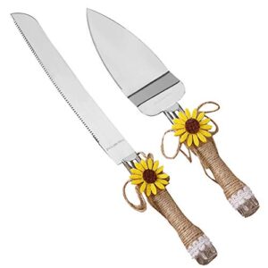 barelove professional wedding cake knife & server set, stainless steel rustic cakes bread cutter serving with sunflower decor, ideal for anniversary engagement birthday party gift