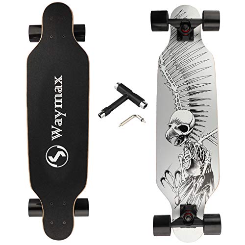 Longboard Skateboard Complete - 31 Inch Pro Small Longboard for Hybrid, Freestyle, Carving, Cruising and Downhill with All-in-one T-Tool