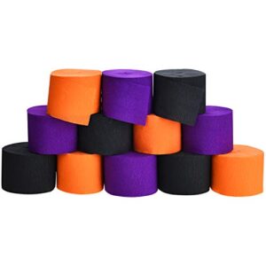 984 Feet Totally Crepe Paper Streamers Halloween Party Crepe Paper Roll Orange Purple Black Streamers for Halloween Decorations Party Supplies, 12 Rolls