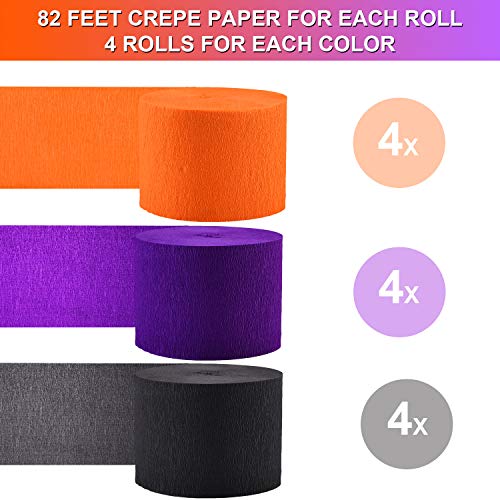 984 Feet Totally Crepe Paper Streamers Halloween Party Crepe Paper Roll Orange Purple Black Streamers for Halloween Decorations Party Supplies, 12 Rolls