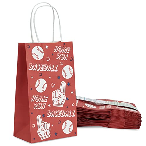 BLUE PANDA Baseball Party Favor Gift Bags with Handles (Red, 5.3 x 9 x 3.15 in, 24 Pack)