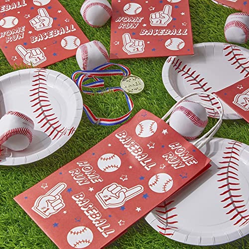 BLUE PANDA Baseball Party Favor Gift Bags with Handles (Red, 5.3 x 9 x 3.15 in, 24 Pack)