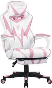 pink gaming chair, gaming computer chair for girls, reclining gamer chair with footrest, ergonomic pc gaming chair with massage, gaming desk chair for women, high back gaming chairs for adults (pink)