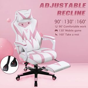 Pink Gaming Chair, Gaming Computer Chair for Girls, Reclining Gamer Chair with Footrest, Ergonomic PC Gaming Chair with Massage, Gaming Desk Chair for Women, High Back Gaming Chairs for Adults (Pink)