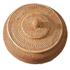 n/p rattan boxes with lid hand-woven multi-purpose wicker tray with durable rattan fiber round 11 inch diameter bread basket