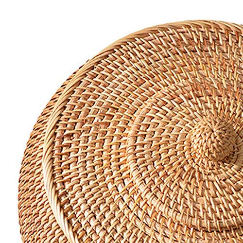 N/P Rattan Boxes with Lid Hand-Woven Multi-Purpose Wicker Tray with Durable Rattan Fiber Round 11 Inch Diameter Bread Basket