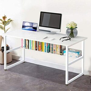 RICA-J Home Office Computer Desk with Bookshelf,43in Wood Computer Desk with Storage Shelves Modern Laptop Table Study Table Workstation for Home Office Furniture,Easy Assembly(White)