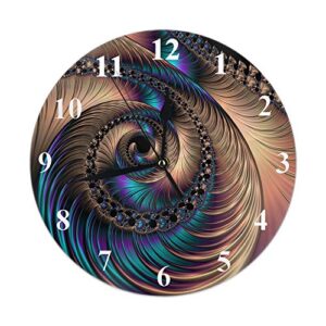 hgod designs fractal round wall clock,abstract fractal patterns and shapes with flowers and spirals round wall clock home & garden wall decorative for bedroom office school art(10")