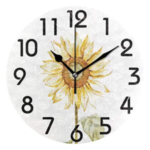 naanle beautiful sunflowers painting art round wall clock, 9.5 inch battery operated quartz analog quiet desk clock for home,kitchen,office,school