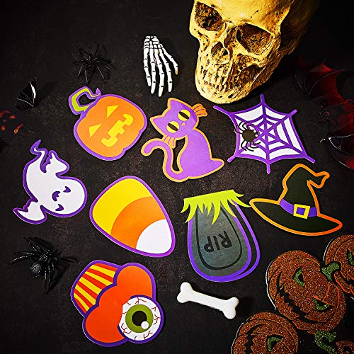 60 Pieces Halloween Cut Out Accents Colorful Mini Halloween Cutouts Paper Decorations Versatile DIY Pumpkins Ghosts Cutouts for Fall Bulletin Board Classroom School Halloween Party