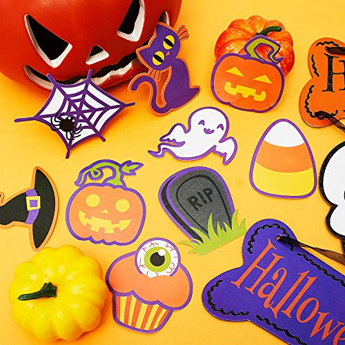 60 Pieces Halloween Cut Out Accents Colorful Mini Halloween Cutouts Paper Decorations Versatile DIY Pumpkins Ghosts Cutouts for Fall Bulletin Board Classroom School Halloween Party