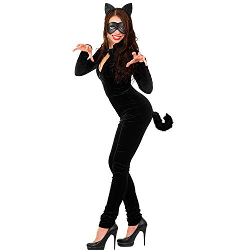 4 Pieces Cat Costume Set, Long Fur Cat Tail Cosplay Set Halloween Fancy Dress Costume Set, Cat Ears Headband Cat Tail, Cat Bow, Harlequin Mask for Valentine's Day Dress up Halloween Costume Party