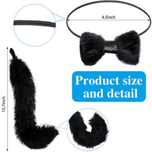 4 Pieces Cat Costume Set, Long Fur Cat Tail Cosplay Set Halloween Fancy Dress Costume Set, Cat Ears Headband Cat Tail, Cat Bow, Harlequin Mask for Valentine's Day Dress up Halloween Costume Party