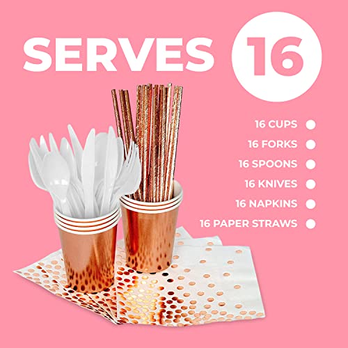 13th Birthday Decorations for Girls, 160 Pc. Party Set Serves 16 Guests, Rose Gold Banner, Latex and Foil Balloons, Paper Plates, Cups, and Napkins, Tablecloth and Curtain, and More