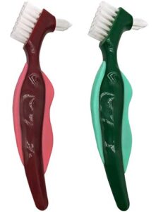 premium hard denture brush toothbrush, cleaning brush, multi-layered bristles & portable denture double sided brush, denture care(pack of 2)