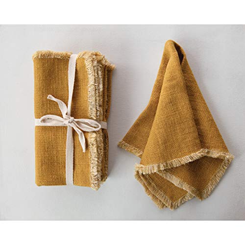 Creative Co-Op Mustard Square Linen Blend Fringe Trim (Set of 4) Napkin