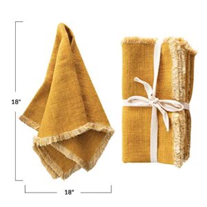 Creative Co-Op Mustard Square Linen Blend Fringe Trim (Set of 4) Napkin