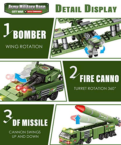 1162 Pieces Army Military Base Building Blocks Set, Army Combat Force Bricks Toy with Army Vehicle & Airplane, with Blocks Storage Box, Pretend War & Action Roleplay Toy Gift for Kids Boys Girls 6-12