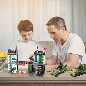 1162 Pieces Army Military Base Building Blocks Set, Army Combat Force Bricks Toy with Army Vehicle & Airplane, with Blocks Storage Box, Pretend War & Action Roleplay Toy Gift for Kids Boys Girls 6-12