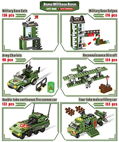 1162 Pieces Army Military Base Building Blocks Set, Army Combat Force Bricks Toy with Army Vehicle & Airplane, with Blocks Storage Box, Pretend War & Action Roleplay Toy Gift for Kids Boys Girls 6-12