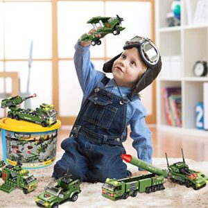 1162 Pieces Army Military Base Building Blocks Set, Army Combat Force Bricks Toy with Army Vehicle & Airplane, with Blocks Storage Box, Pretend War & Action Roleplay Toy Gift for Kids Boys Girls 6-12