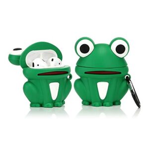 lkdepo silicone 3d cartoon airpods case keychain with cute cartoon skin design, soft silicone protective airpods cover compatible for airpods 1/2 (stylish designer designed for boys and girls) - frog