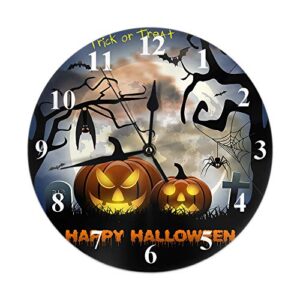 hgod designs halloween round wall clock,spooky card for halloween with pumpkinspider and bats moon round wall clock home & garden wall decorative for bedroom office school art(10")
