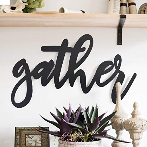 10 o'clock Gather Black Metal Wall Word Sign inch by 15.75"x10" Wall Decor • Farmhouse Decor • Family Wall Art • Decorations for Living Room Decor • Home Decor…