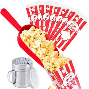 cusinium red popcorn scoop 16oz, dredge and popcorn bags