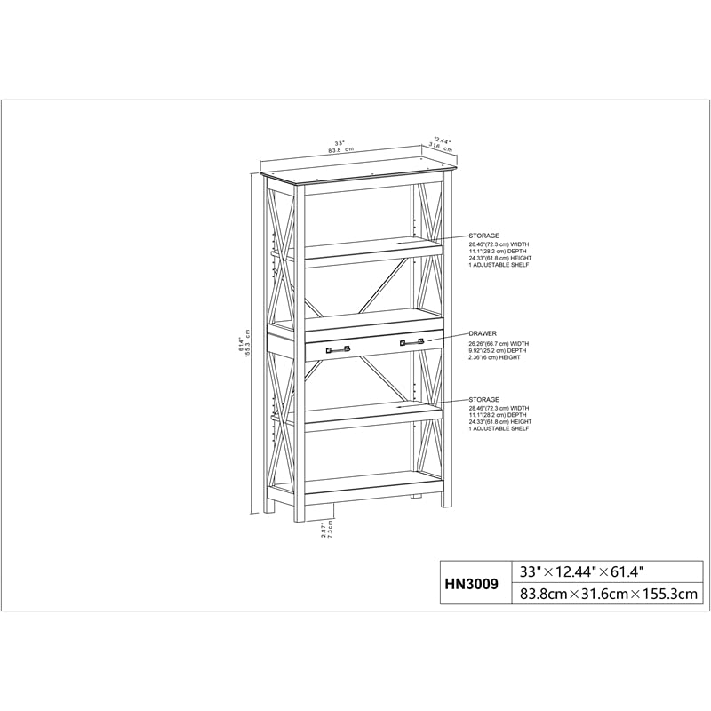 Saint Birch Honduras Engineered Wood Four-Shelf Bookcase in Washed Gray