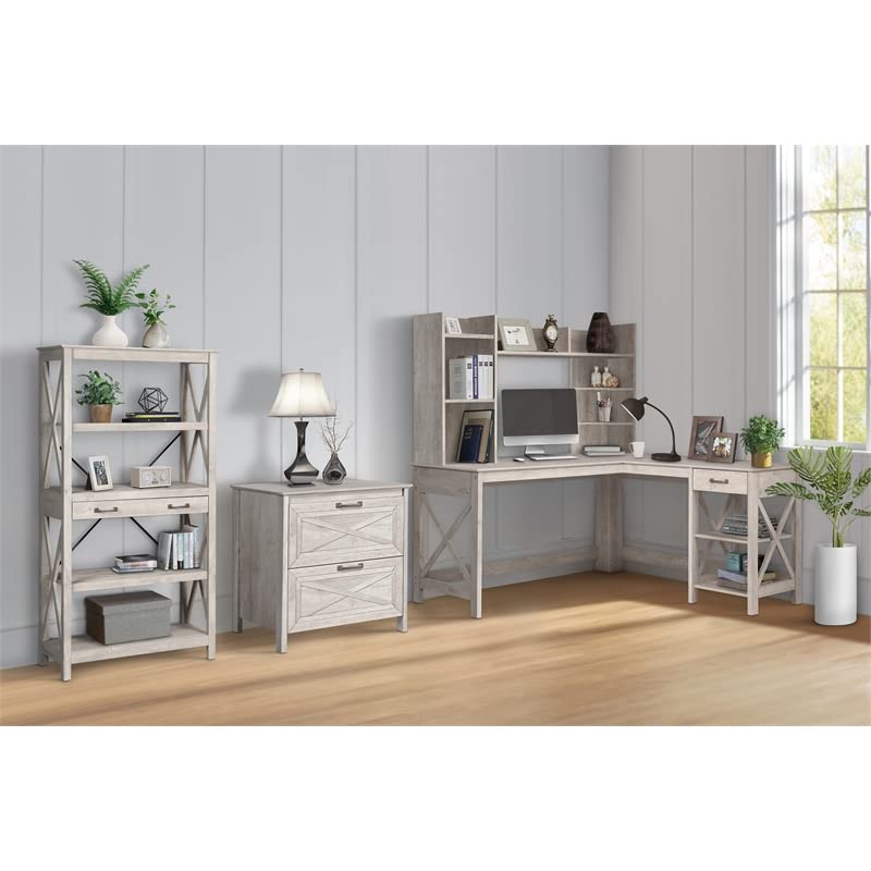 Saint Birch Honduras Engineered Wood Four-Shelf Bookcase in Washed Gray