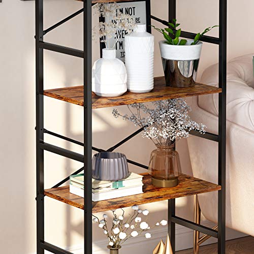 CosyStar 5-Tier Tall Bookcase, Rustic Wood and Metal Standing Bookshelf, Industrial Vintage Book Shelf Unit, Open Back Modern Office Bookcases