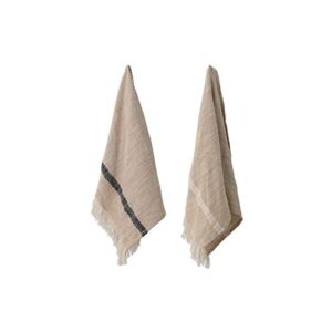 Bloomingville Woven Cotton Striped Tea Tassels (Set of 2) Towels, Natural,Small