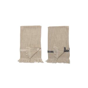 Bloomingville Woven Cotton Striped Tea Tassels (Set of 2) Towels, Natural,Small