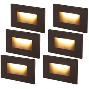 leonlite classic series 120v led step lights, dimmable 3.5w indoor outdoor stair light, 150lm, etl listed, horizontal, ip65 waterproof, aluminum, cri 90, 3000k warm white, oil rubbed bronze, pack of 6