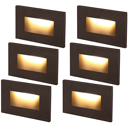 LEONLITE Classic Series 120V LED Step Lights, Dimmable 3.5W Indoor Outdoor Stair Light, 150lm, ETL Listed, Horizontal, IP65 Waterproof, Aluminum, CRI 90, 3000K Warm White, Oil Rubbed Bronze, Pack of 6