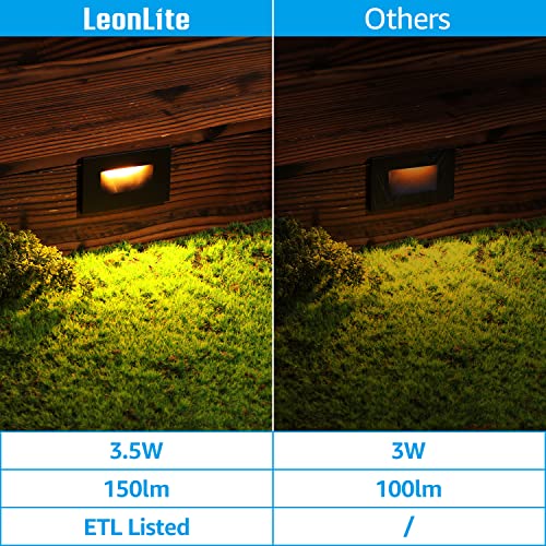 LEONLITE Classic Series 120V LED Step Lights, Dimmable 3.5W Indoor Outdoor Stair Light, 150lm, ETL Listed, Horizontal, IP65 Waterproof, Aluminum, CRI 90, 3000K Warm White, Oil Rubbed Bronze, Pack of 6