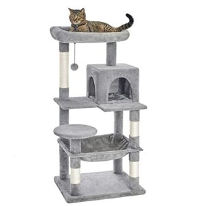 catinsider 46.5 inches cat tree multi-level cat tower with sisal-covered scratching posts, plush perches, hammock and condo for cats light gray