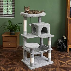 Catinsider 46.5 inches Cat Tree Multi-Level Cat Tower with Sisal-Covered Scratching Posts, Plush Perches, Hammock and Condo for Cats Light Gray