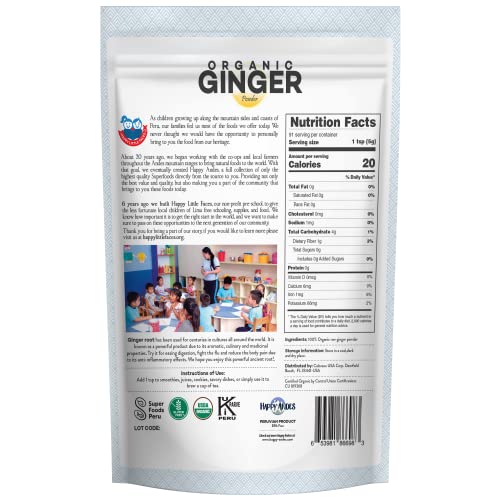 Happy Andes/ Andean Star USDA Organic Ginger Powder, Pure Ground Dried Root, Highly Aromatic, Strong Immunity, 100% from Peru, Tea, Superfood, Non-GMO, Gluten Free, Kosher, Keto, 1 lb
