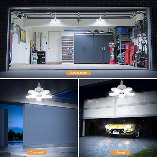 TYCOLIT LED Garage Lighting, Deformable LED Ceiling Lights with 5 Adjustable Panels, 80W/100W LED Shop Lamp for Warehouse, Workshop, Basement, Gym (100W)