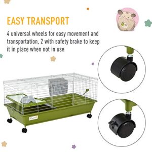 PawHut 35" Small Animal Cage Chinchilla Guinea Pig Hutch Ferret Pet House with Platform Ramp, Food Dish, Wheels, & Water Bottle