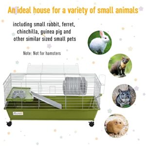 PawHut 35" Small Animal Cage Chinchilla Guinea Pig Hutch Ferret Pet House with Platform Ramp, Food Dish, Wheels, & Water Bottle