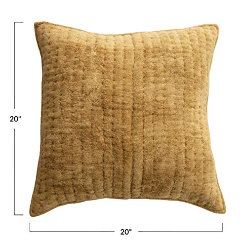 Creative Co-Op Square Mustard Quilted Cotton Chenille Pillow