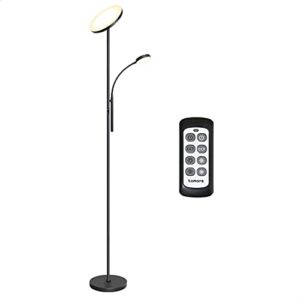 tomons dimmable floor lamp, bright tall mother-daughter light torchiere sky led torchiere with remote controller, stepless dimming, 3 color temperatures, modern industrial living room, bedroom - black