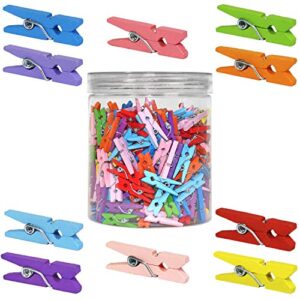 mini natural wooden clothespins, 320pcs, 1 inch photo paper peg pin craft clips for scrapbooking, arts & crafts, hanging photos 10 colors (multicolor)